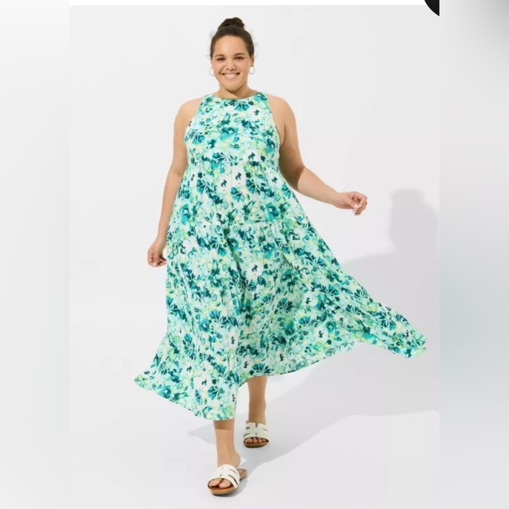 COPY - Maxi Washable Gauze Halter Tiered
Dress.  Floral Print
